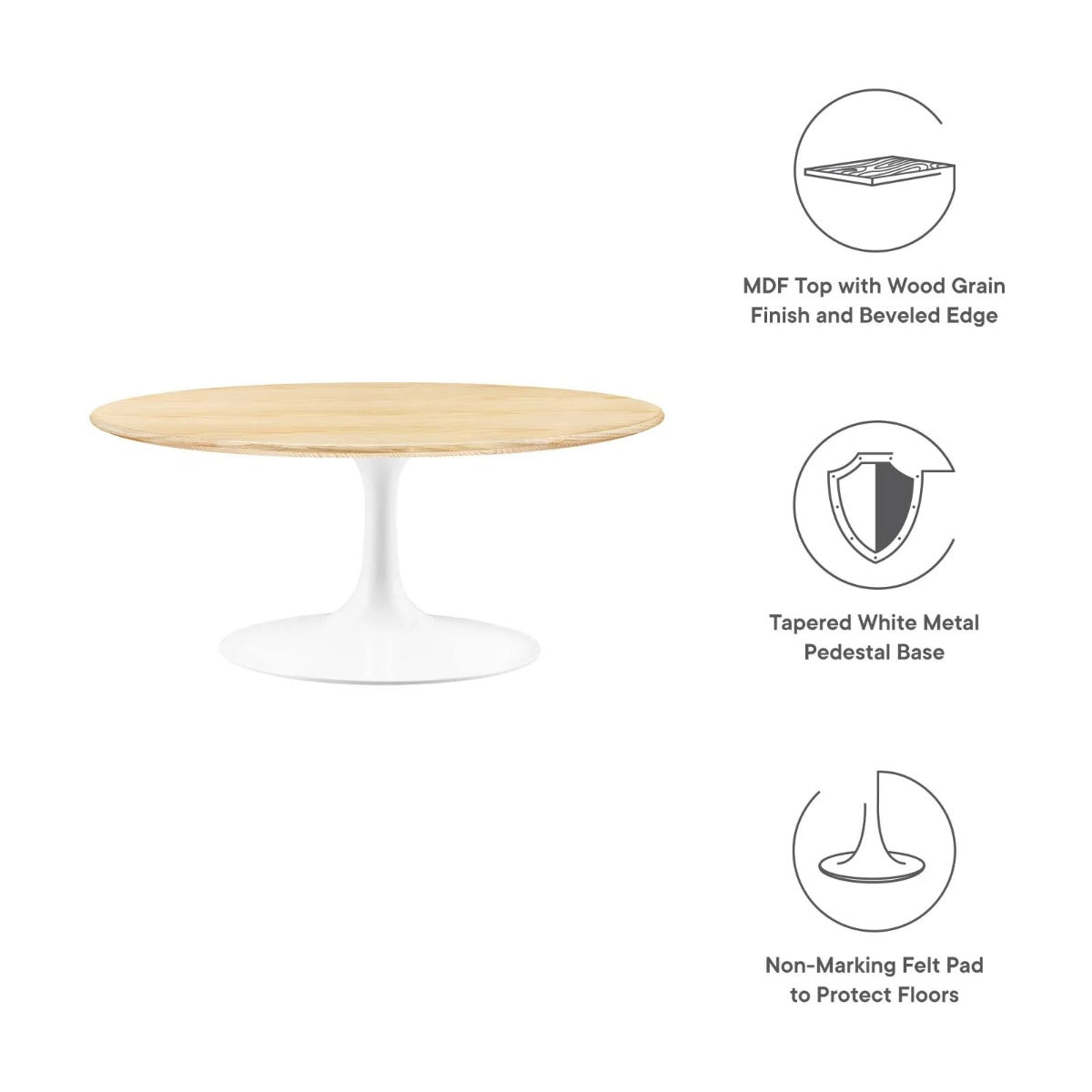Modway Lippa 36" Round Wood Grain Coffee Table