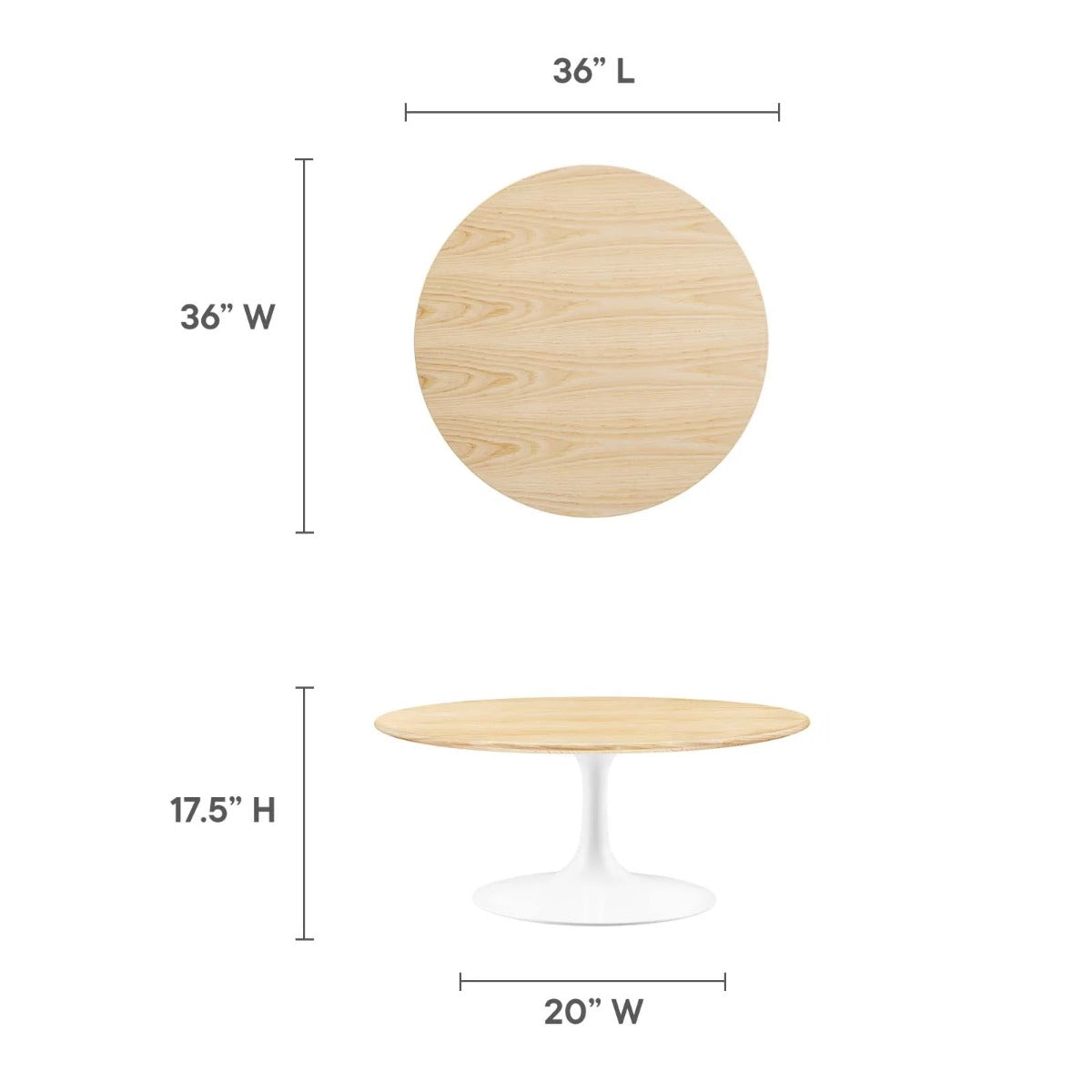 Modway Lippa 36" Round Wood Grain Coffee Table