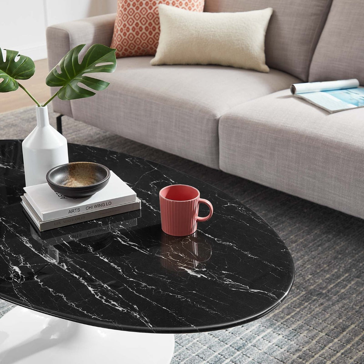 Modway Lippa 48" Oval Artificial Marble Coffee Table