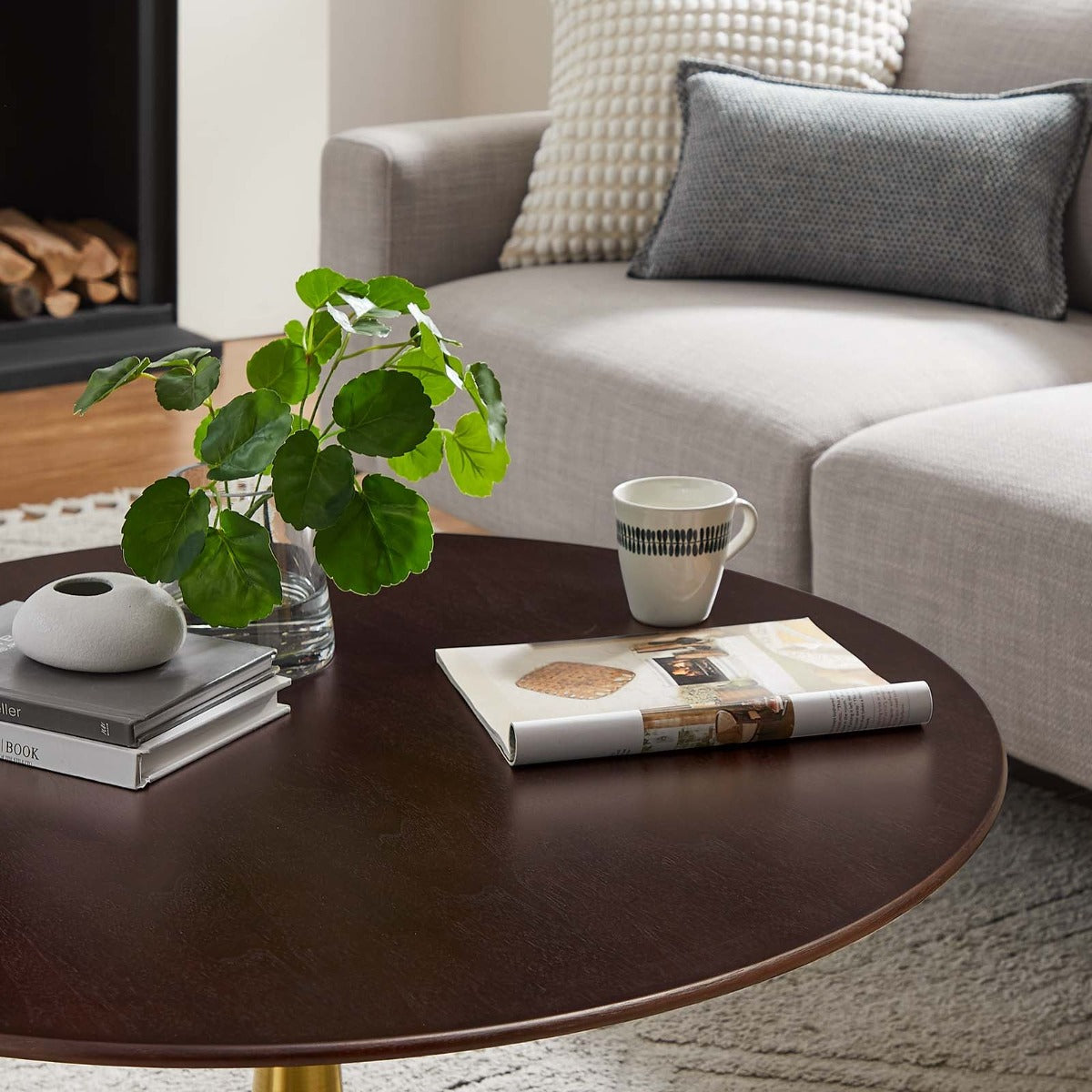 Modway Lippa 36" Round Wood Grain Coffee Table