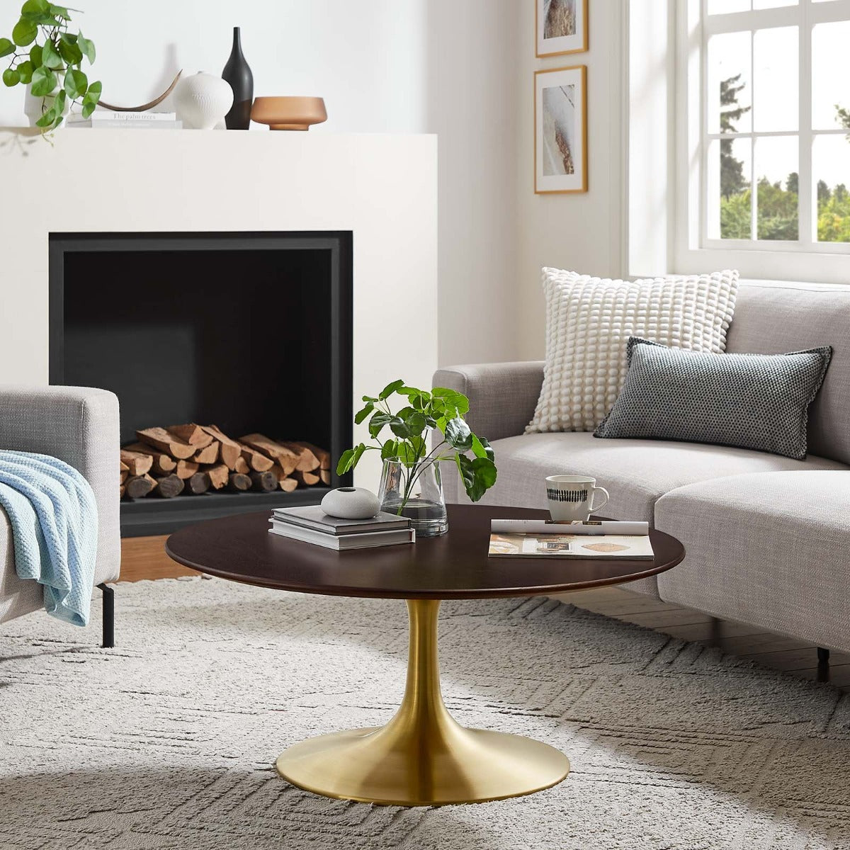 Modway Lippa 36" Round Wood Grain Coffee Table