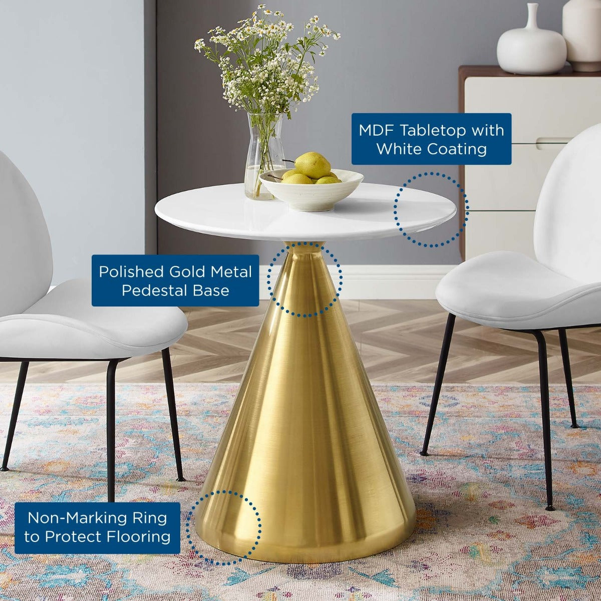 Modway Tupelo 28" Dining Table Gold White