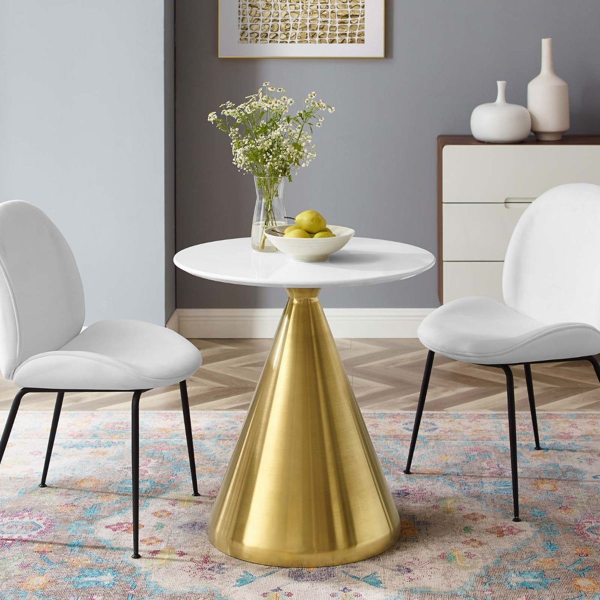 Modway Tupelo 28" Dining Table Gold White