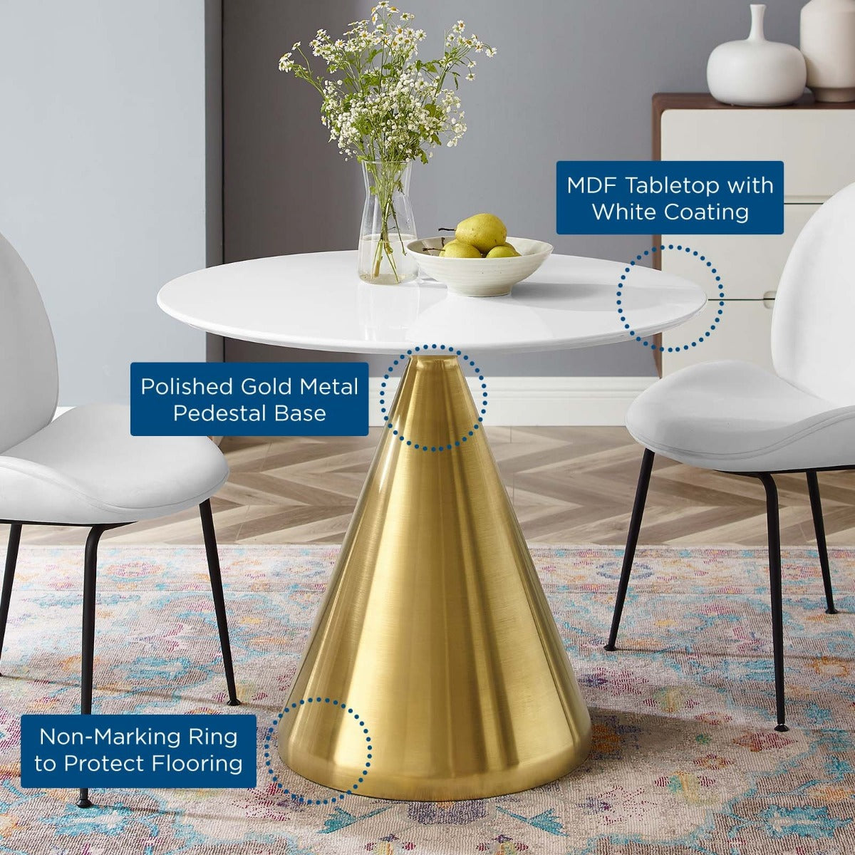 Modway Tupelo 36" Dining Table Gold White
