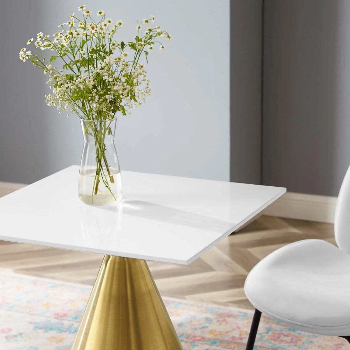 Modway Tupelo 24" Square Dining Table Gold White