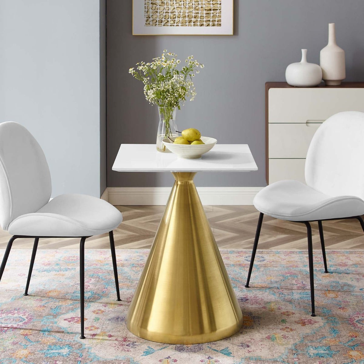 Modway Tupelo 24" Square Dining Table Gold White