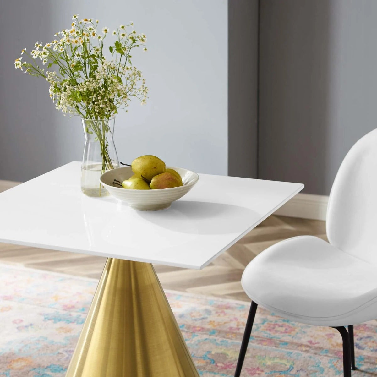 Modway Tupelo 28" Square Dining Table Gold White
