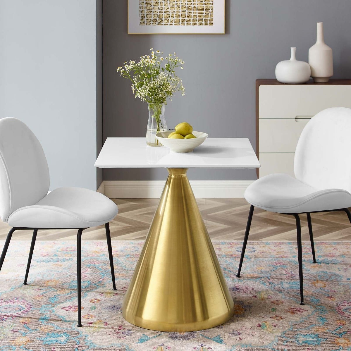 Modway Tupelo 28" Square Dining Table Gold White