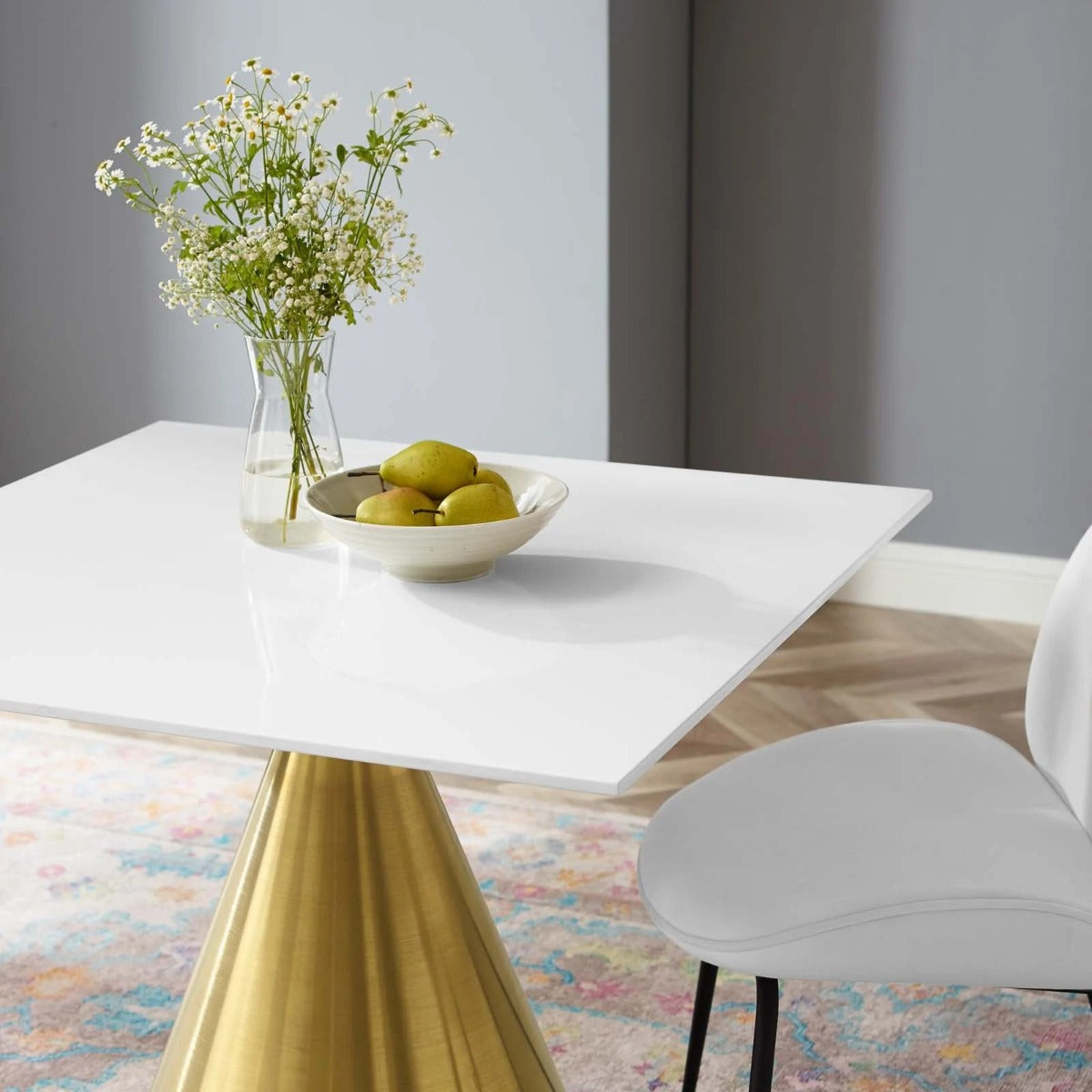 Modway Tupelo 36" Square Dining Table Gold White