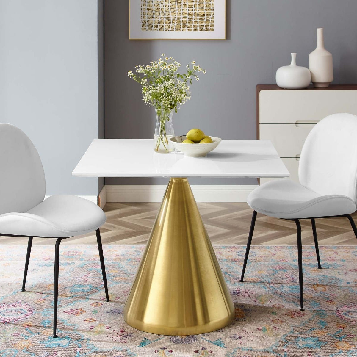Modway Tupelo 36" Square Dining Table Gold White