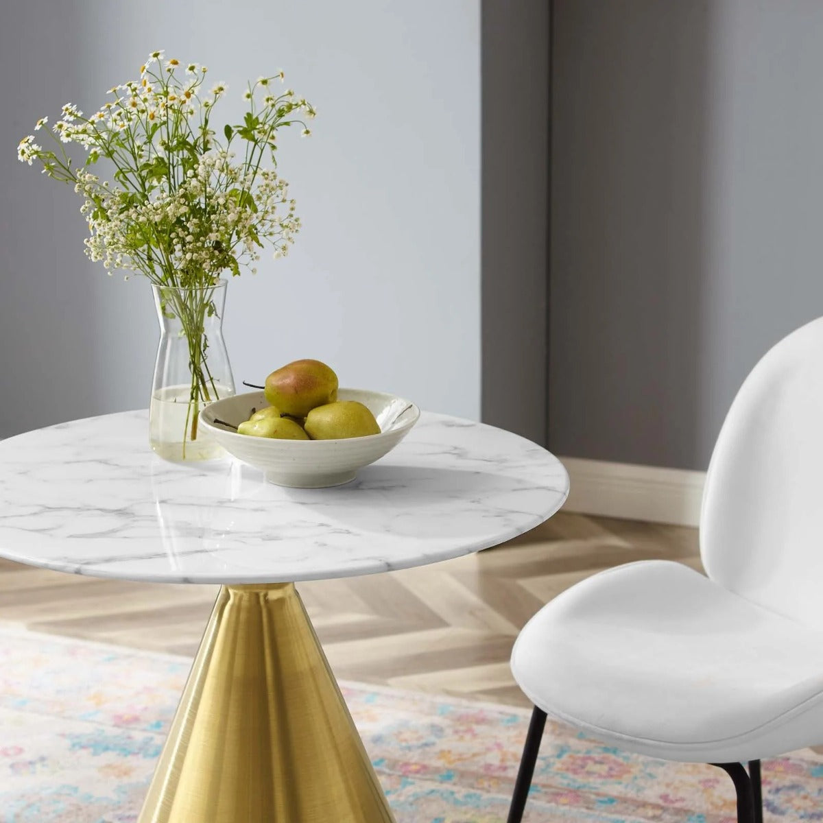 Modway Tupelo 28" Artificial Marble Dining Table Gold White