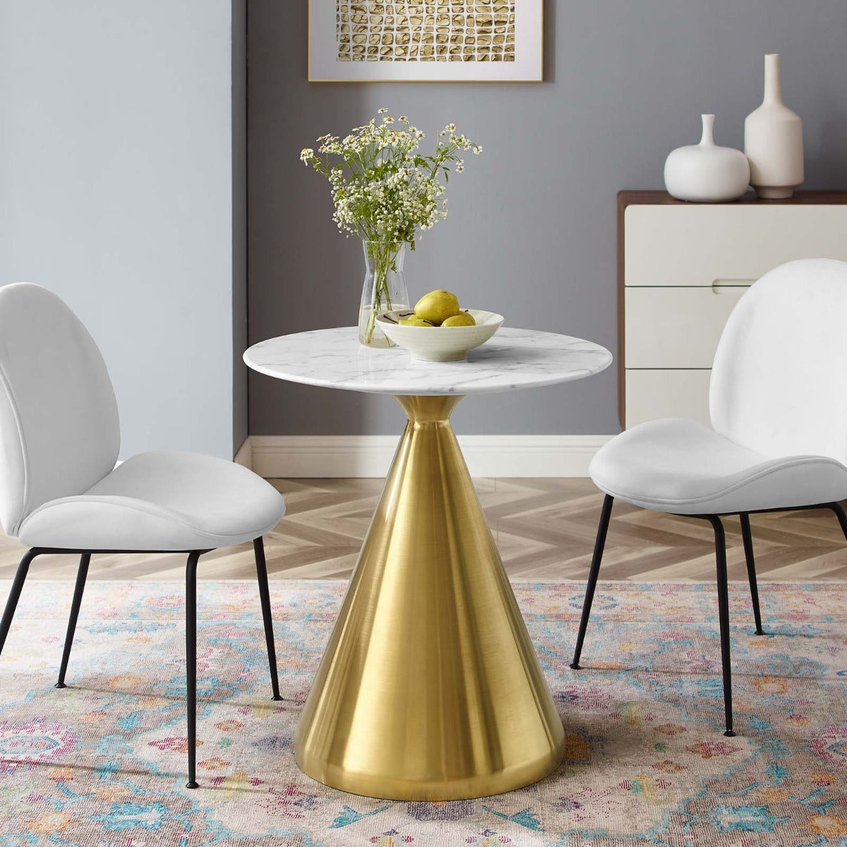 Modway Tupelo 28" Artificial Marble Dining Table Gold White