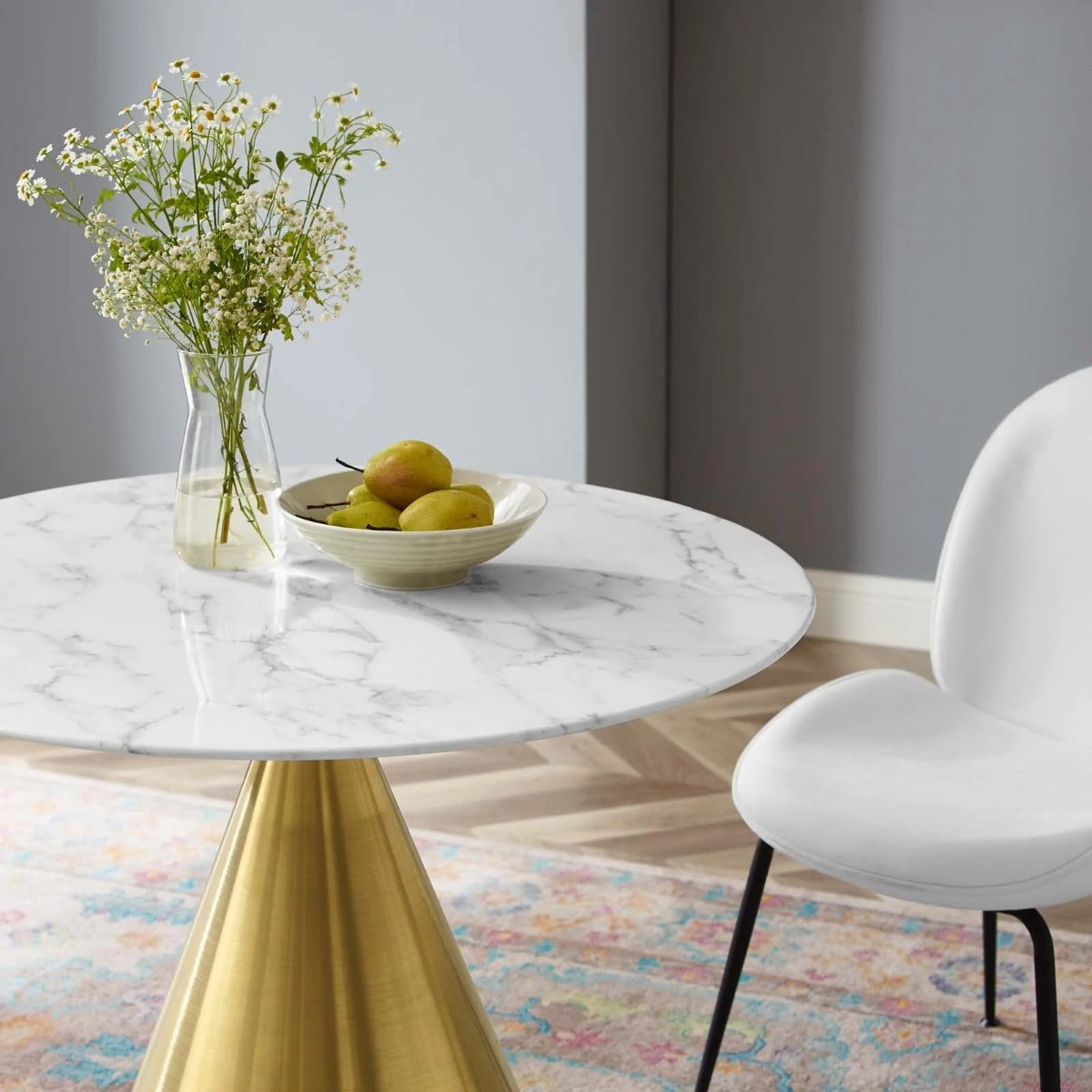 Modway Tupelo 36" Artificial Marble Dining Table Gold White