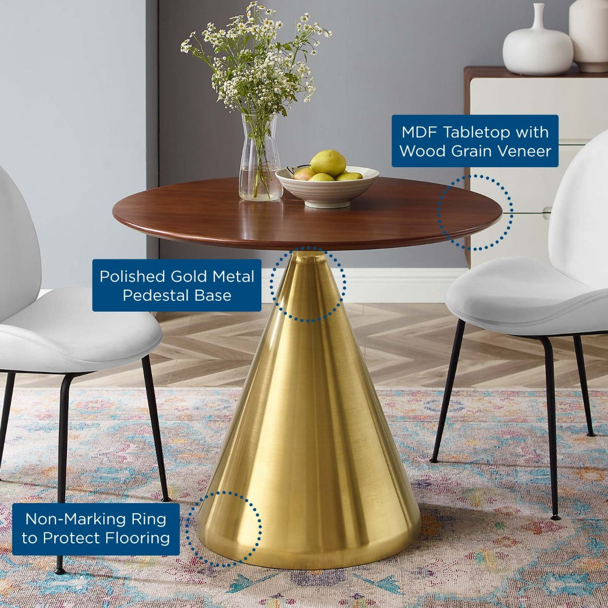 Modway Tupelo 36" Dining Table Gold Walnut