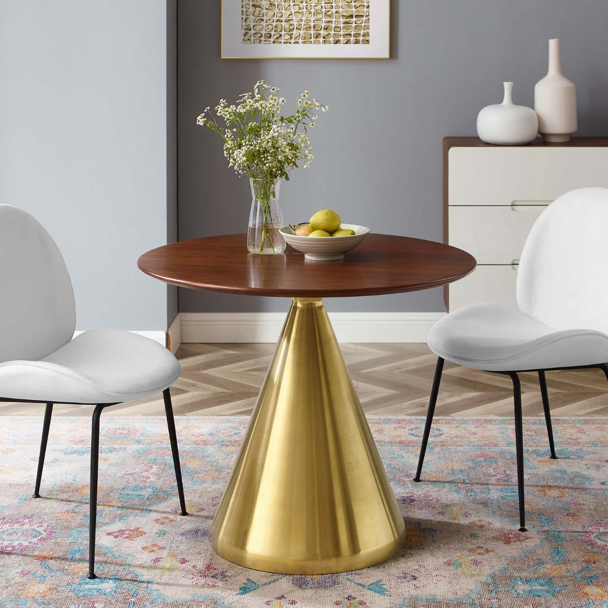 Modway Tupelo 36" Dining Table Gold Walnut
