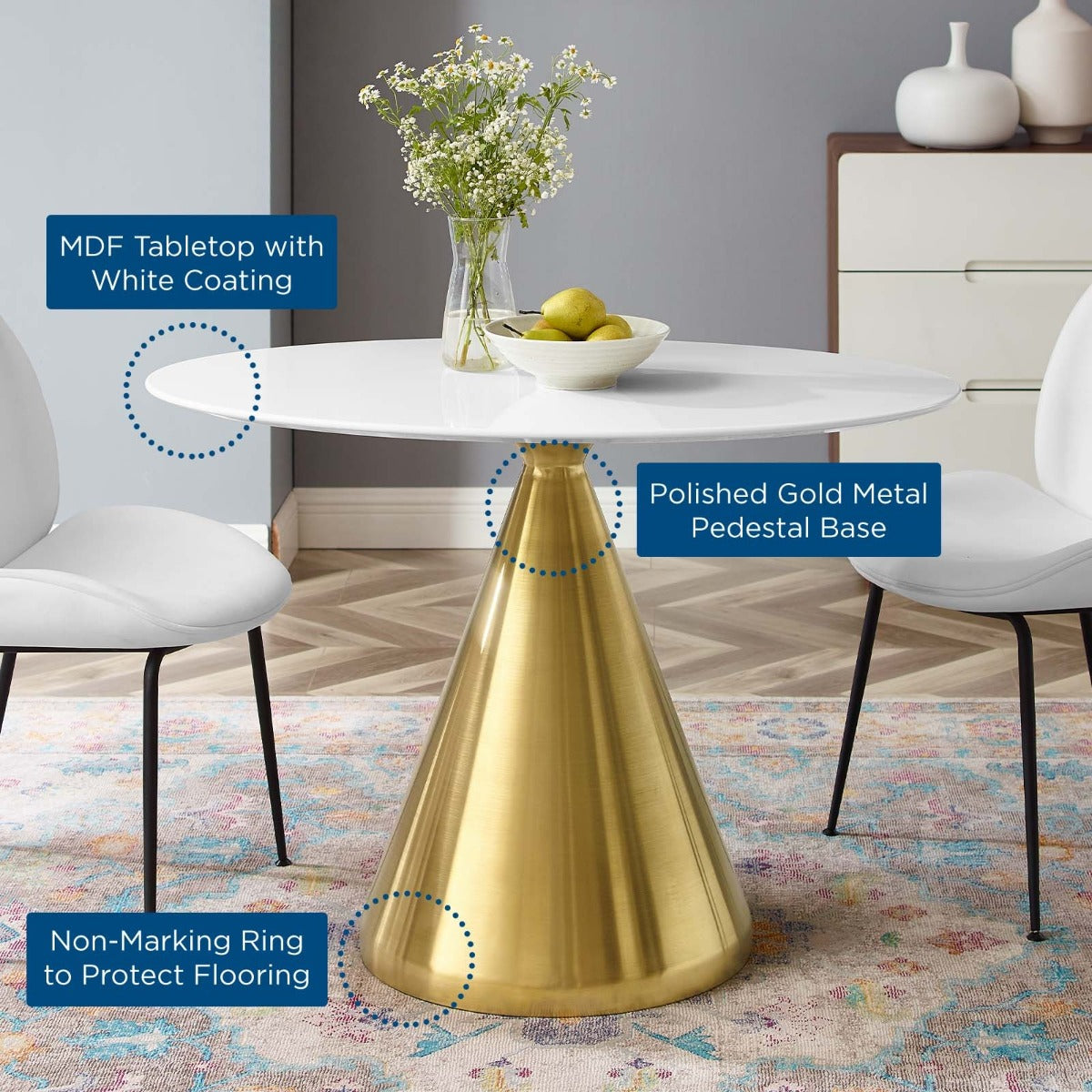 Modway Tupelo 42" Oval Dining Table Gold White