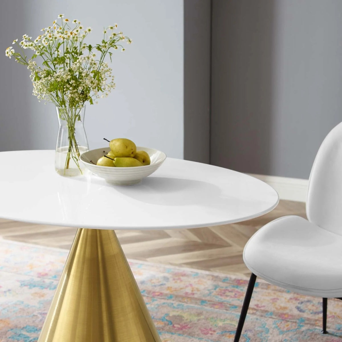 Modway Tupelo 42" Oval Dining Table Gold White