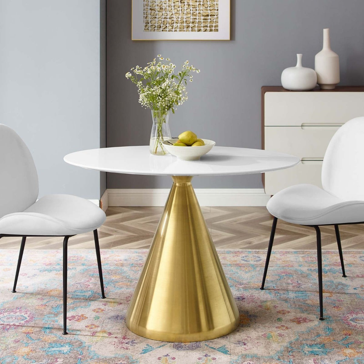 Modway Tupelo 42" Oval Dining Table Gold White