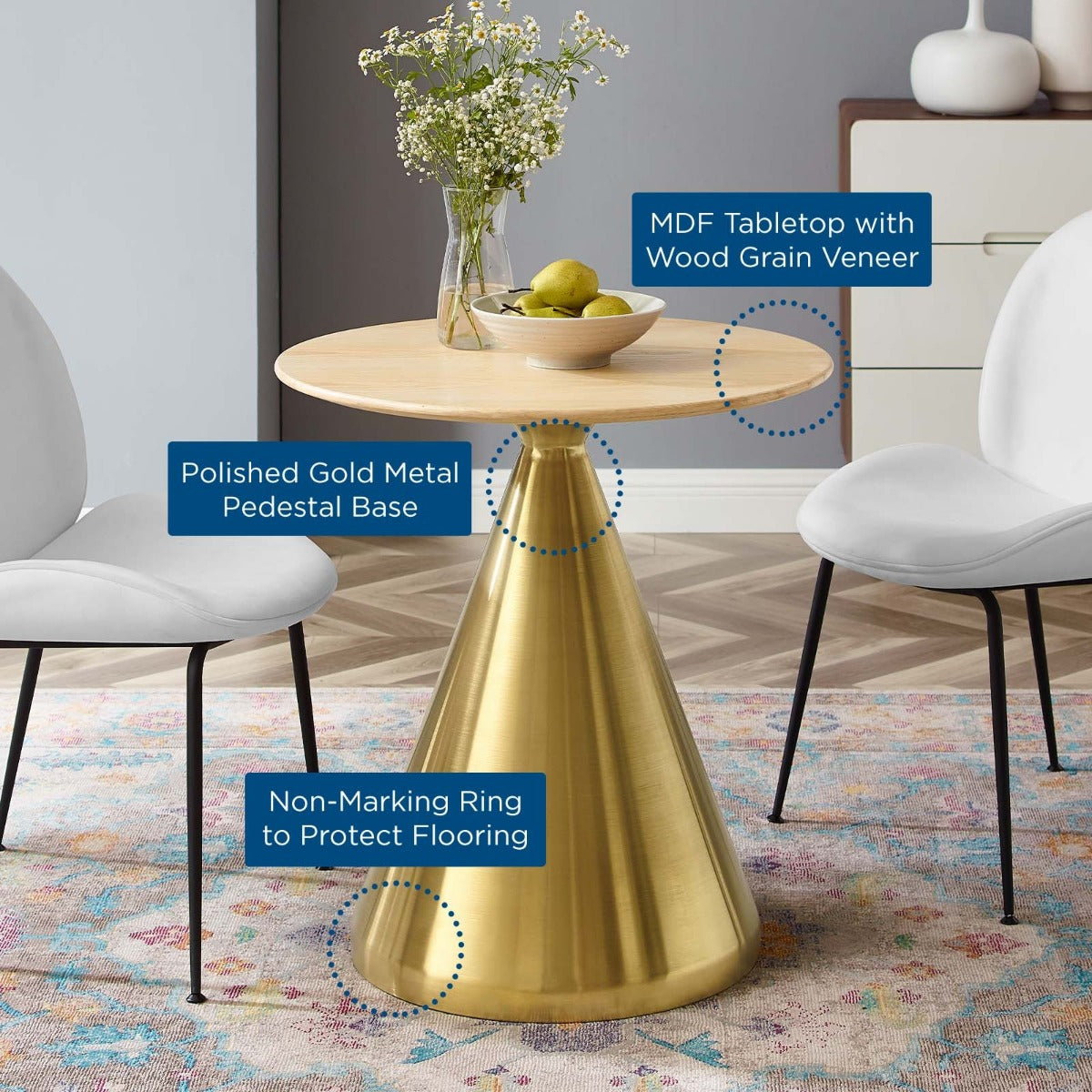 Modway Tupelo 28" Dining Table Gold Natural
