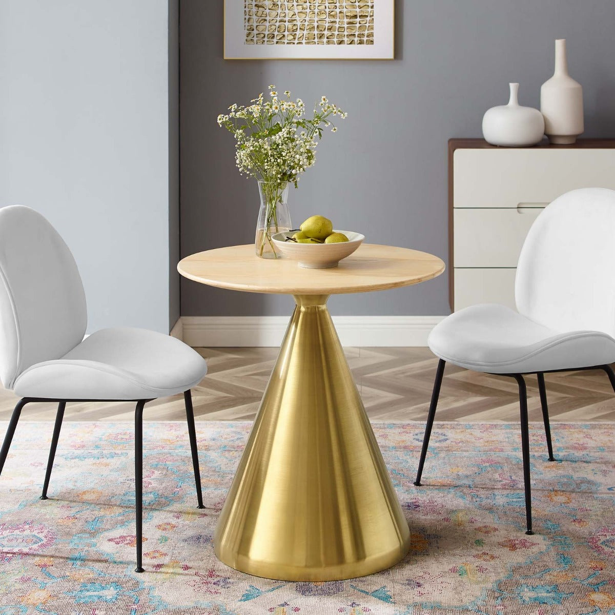 Modway Tupelo 28" Dining Table Gold Natural