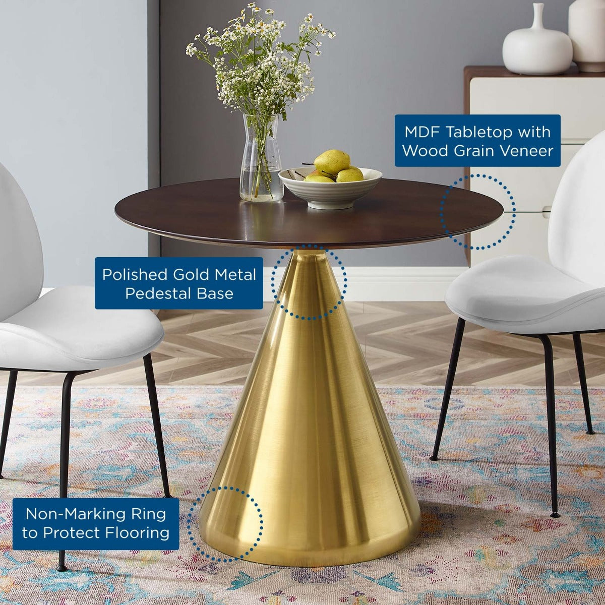 Modway Tupelo 36" Dining Table Gold Cherry Walnut