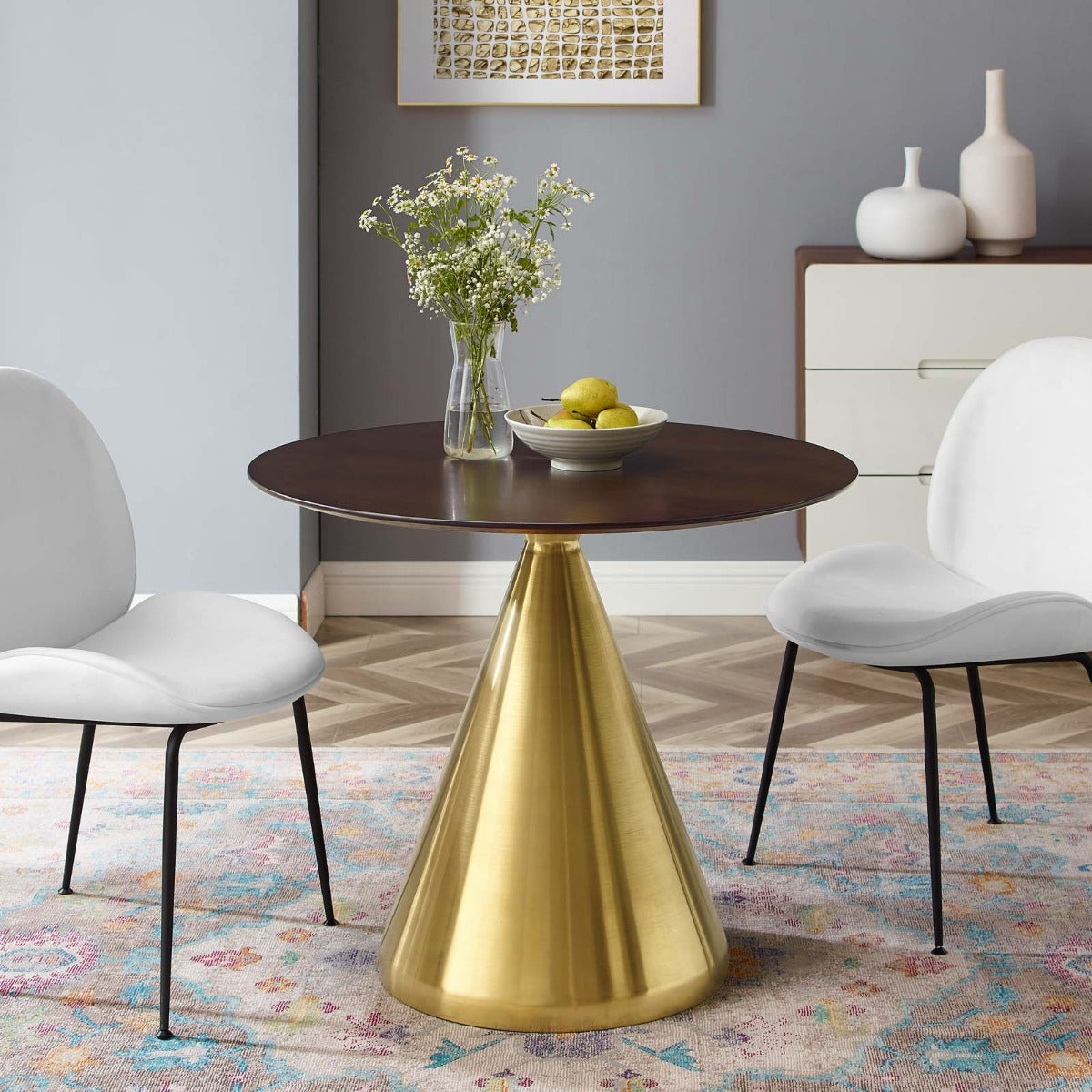 Modway Tupelo 36" Dining Table Gold Cherry Walnut