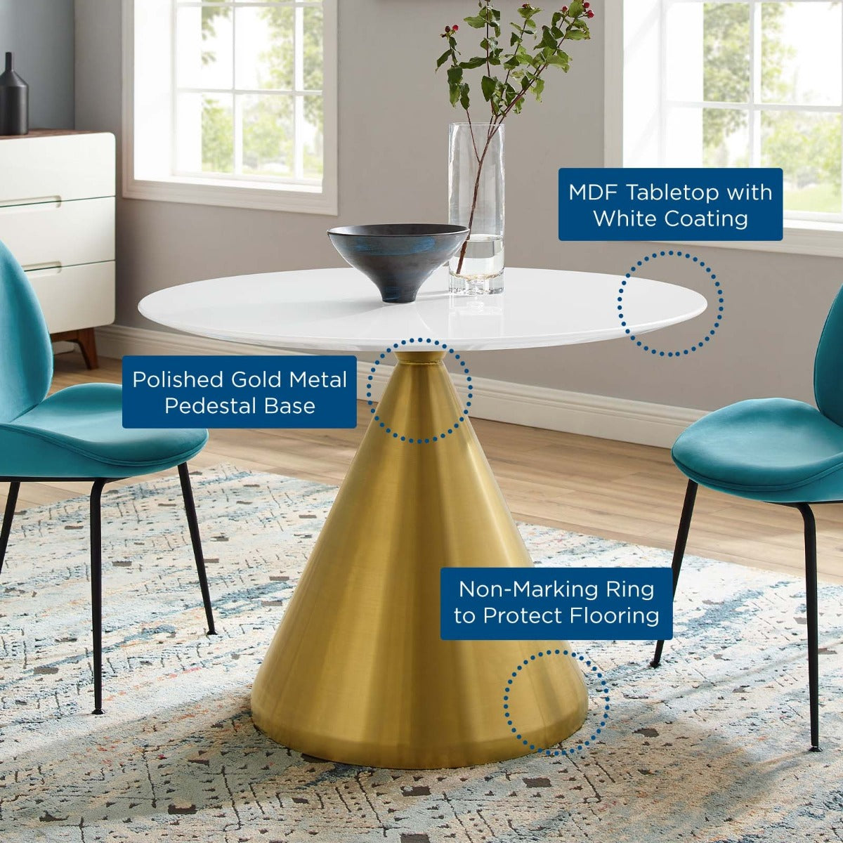 Modway Tupelo 40" Dining Table Gold White