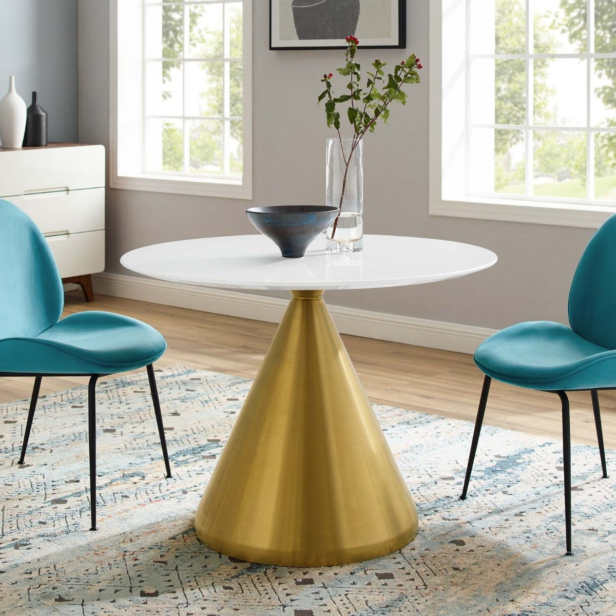 Modway Tupelo 40" Dining Table Gold White