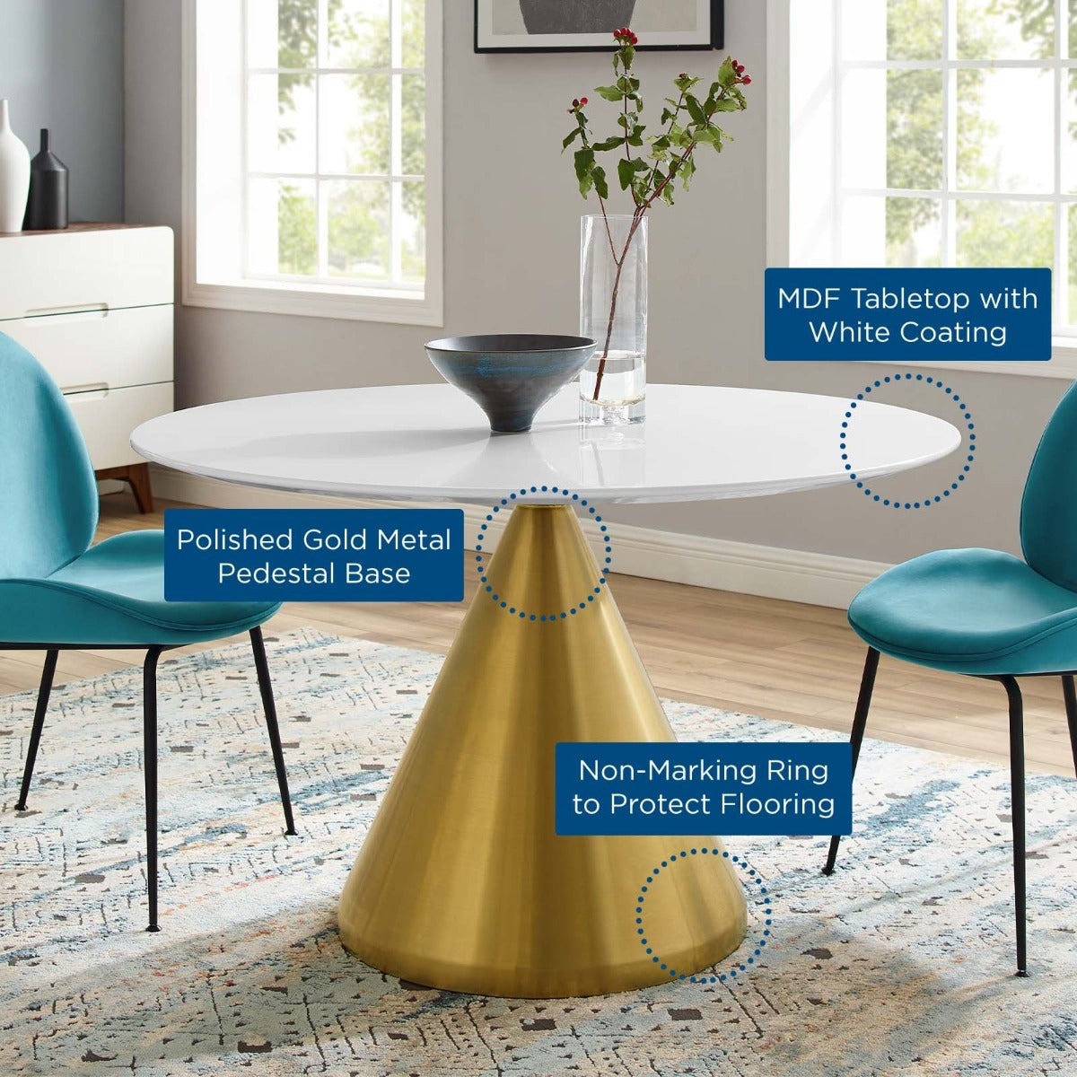 Modway Tupelo 47" Dining Table Gold White