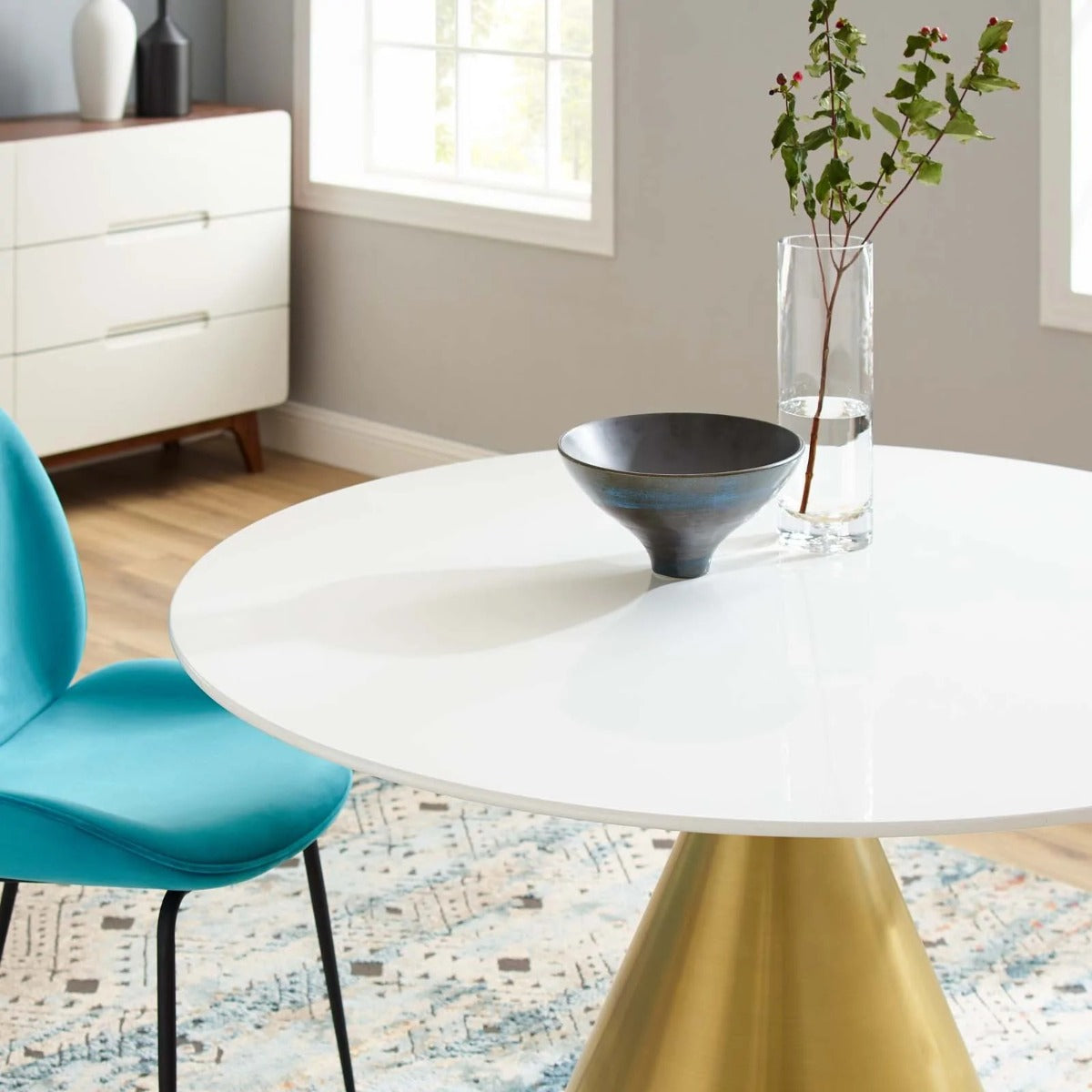 Modway Tupelo 47" Dining Table Gold White