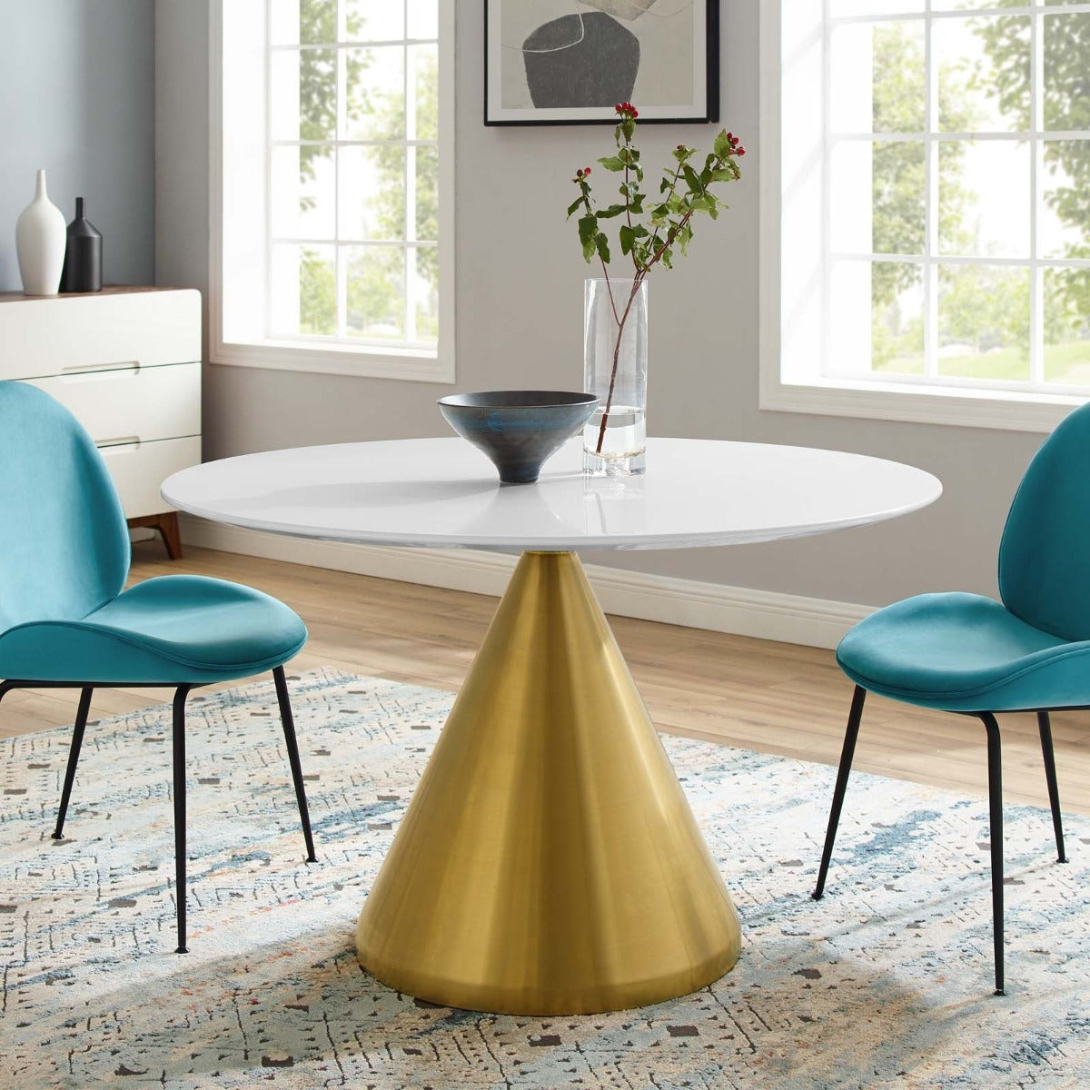 Modway Tupelo 47" Dining Table Gold White
