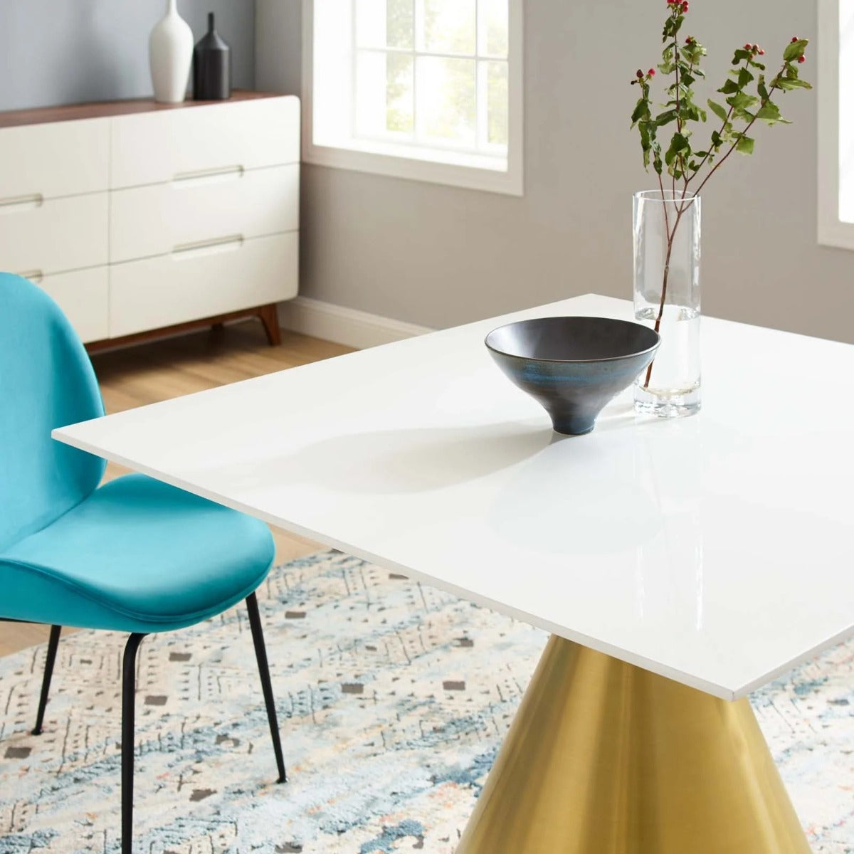 Modway Tupelo 47" Square Dining Table Gold White