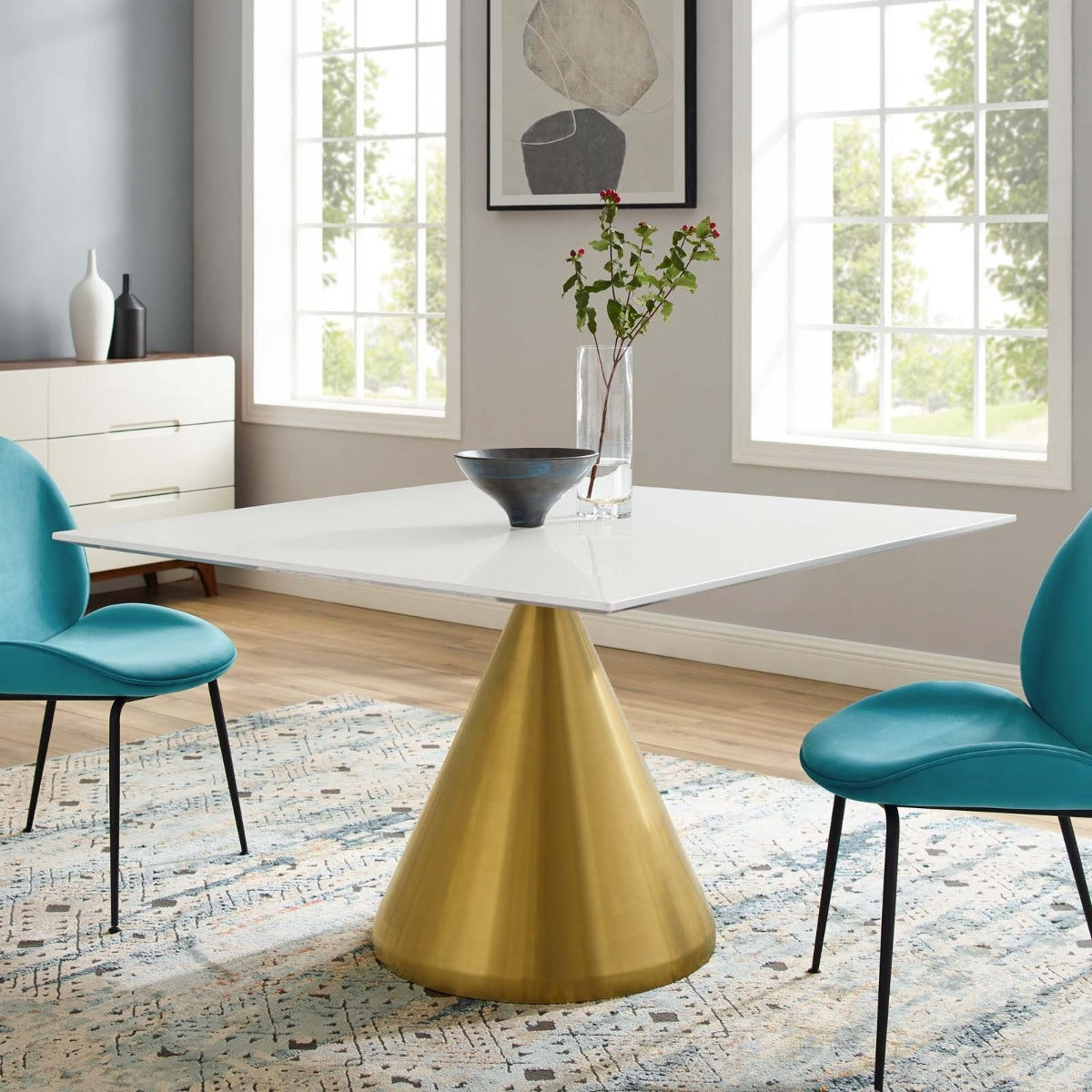 Modway Tupelo 47" Square Dining Table Gold White