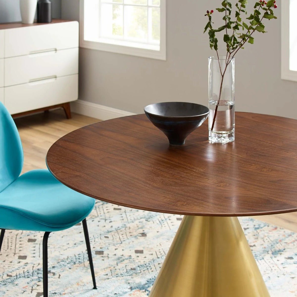Modway Tupelo 47" Dining Table Gold Walnut