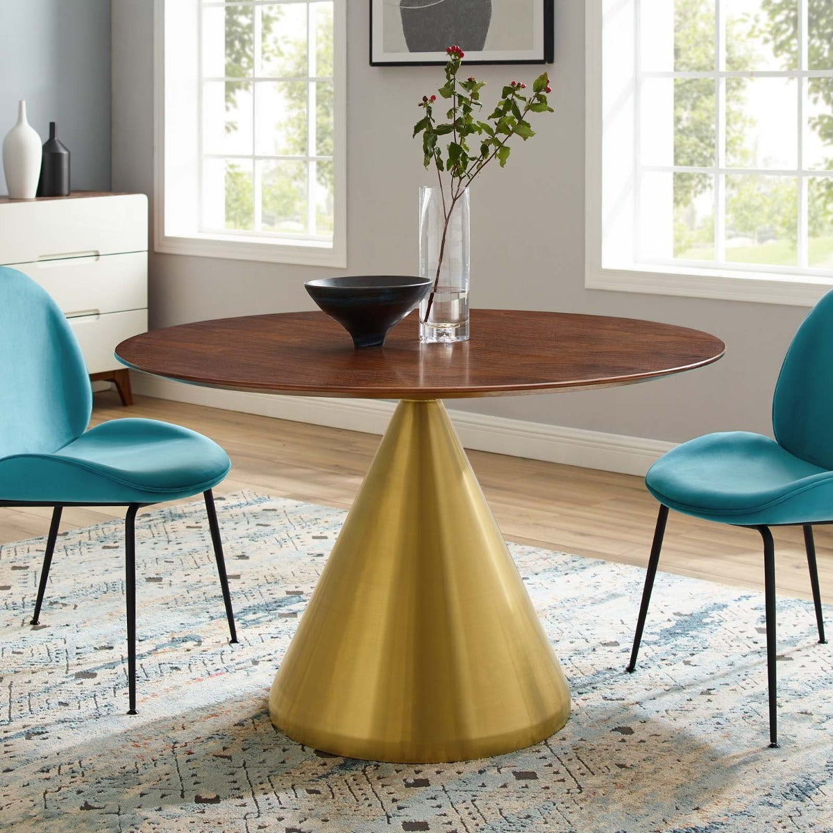 Modway Tupelo 47" Dining Table Gold Walnut