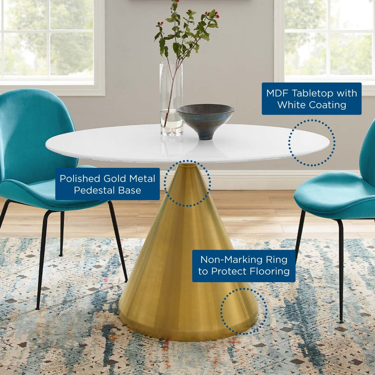 Modway Tupelo 48" Oval Dining Table Gold White