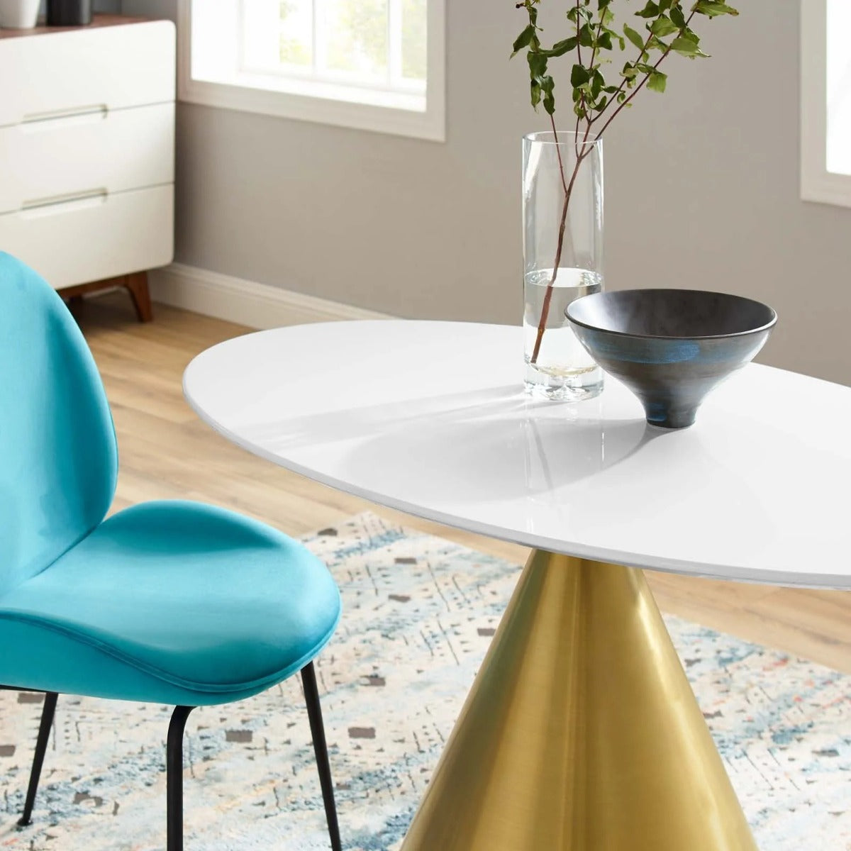 Modway Tupelo 48" Oval Dining Table Gold White