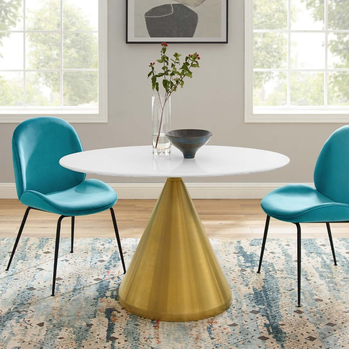 Modway Tupelo 48" Oval Dining Table Gold White