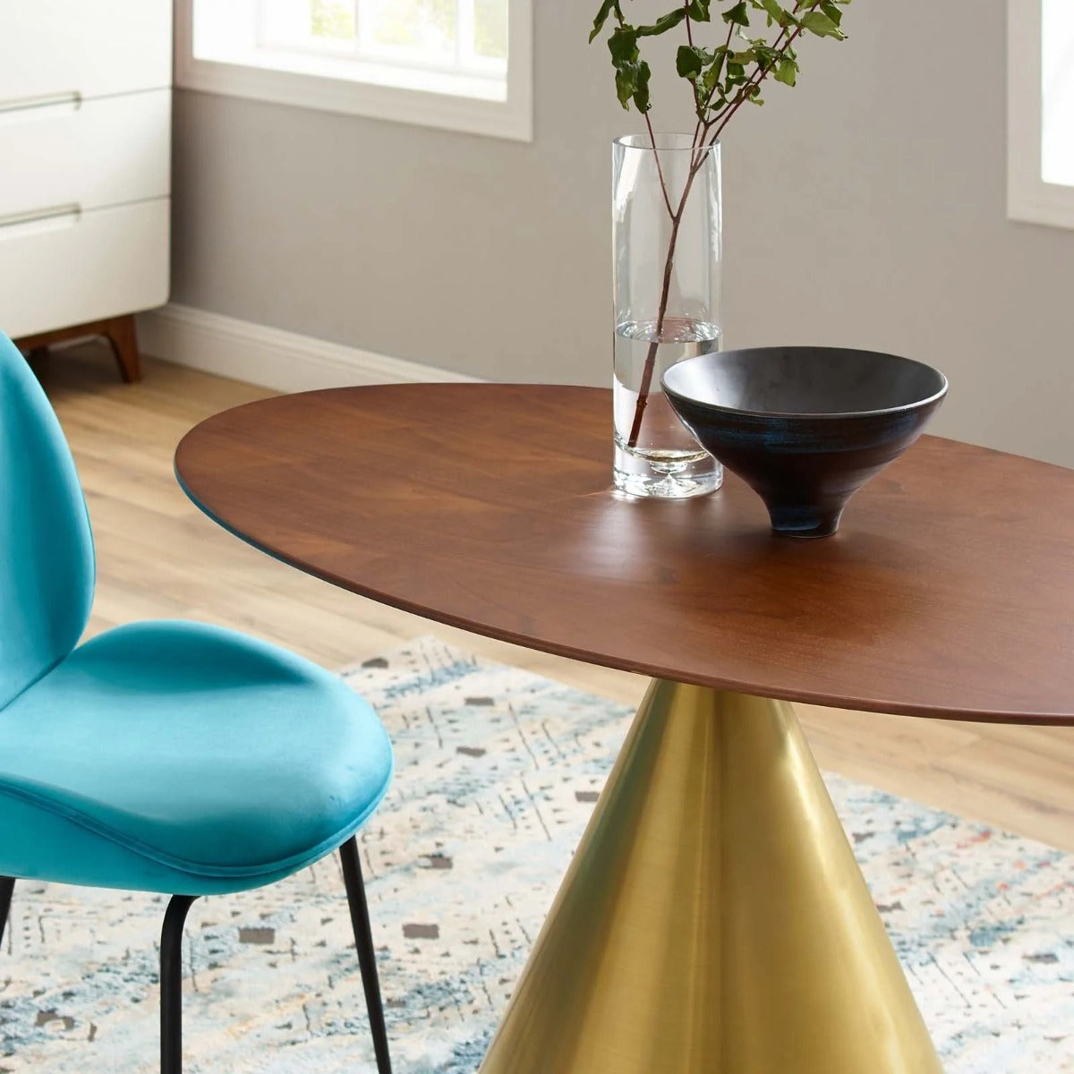 Modway Tupelo 48" Oval Dining Table Gold Walnut