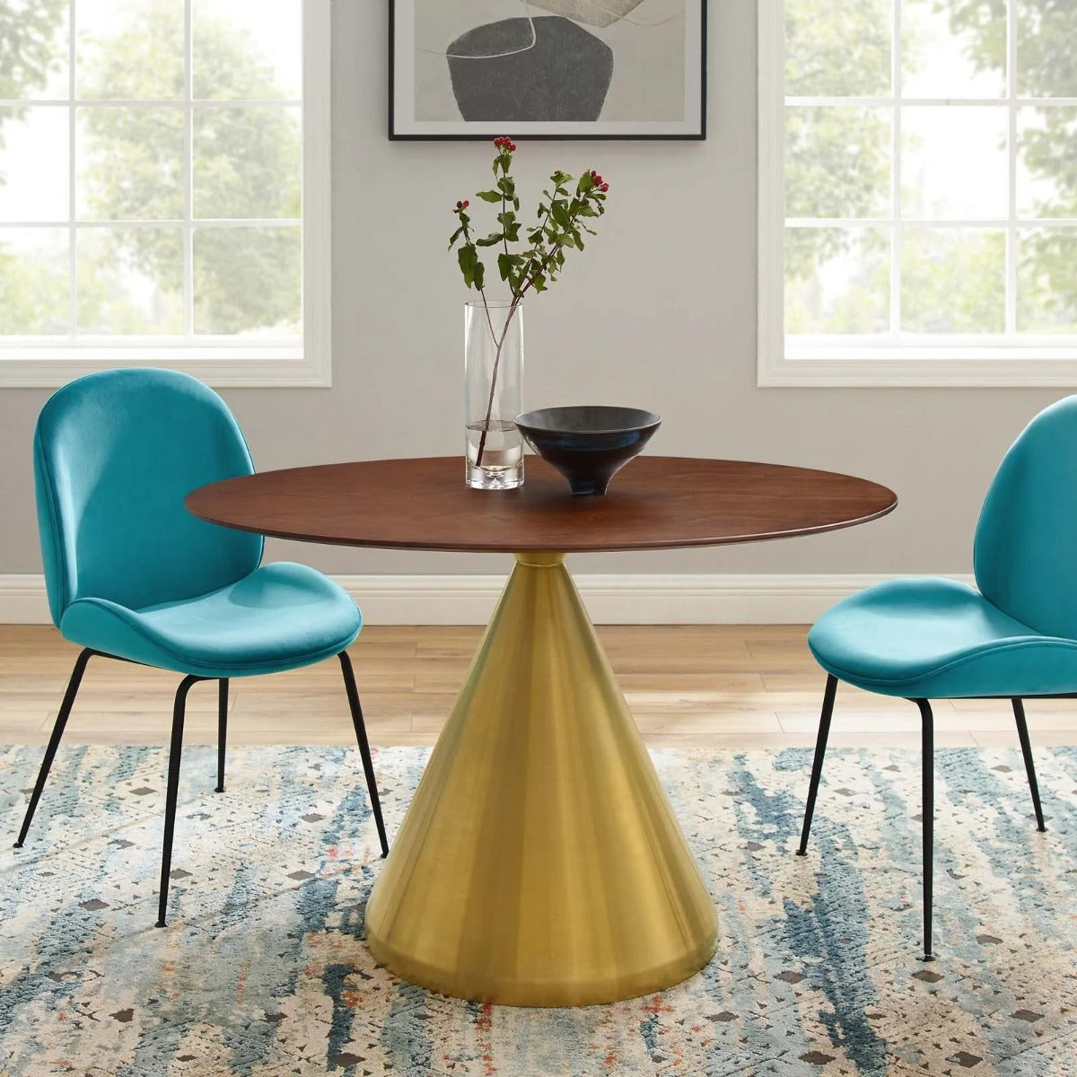 Modway Tupelo 48" Oval Dining Table Gold Walnut
