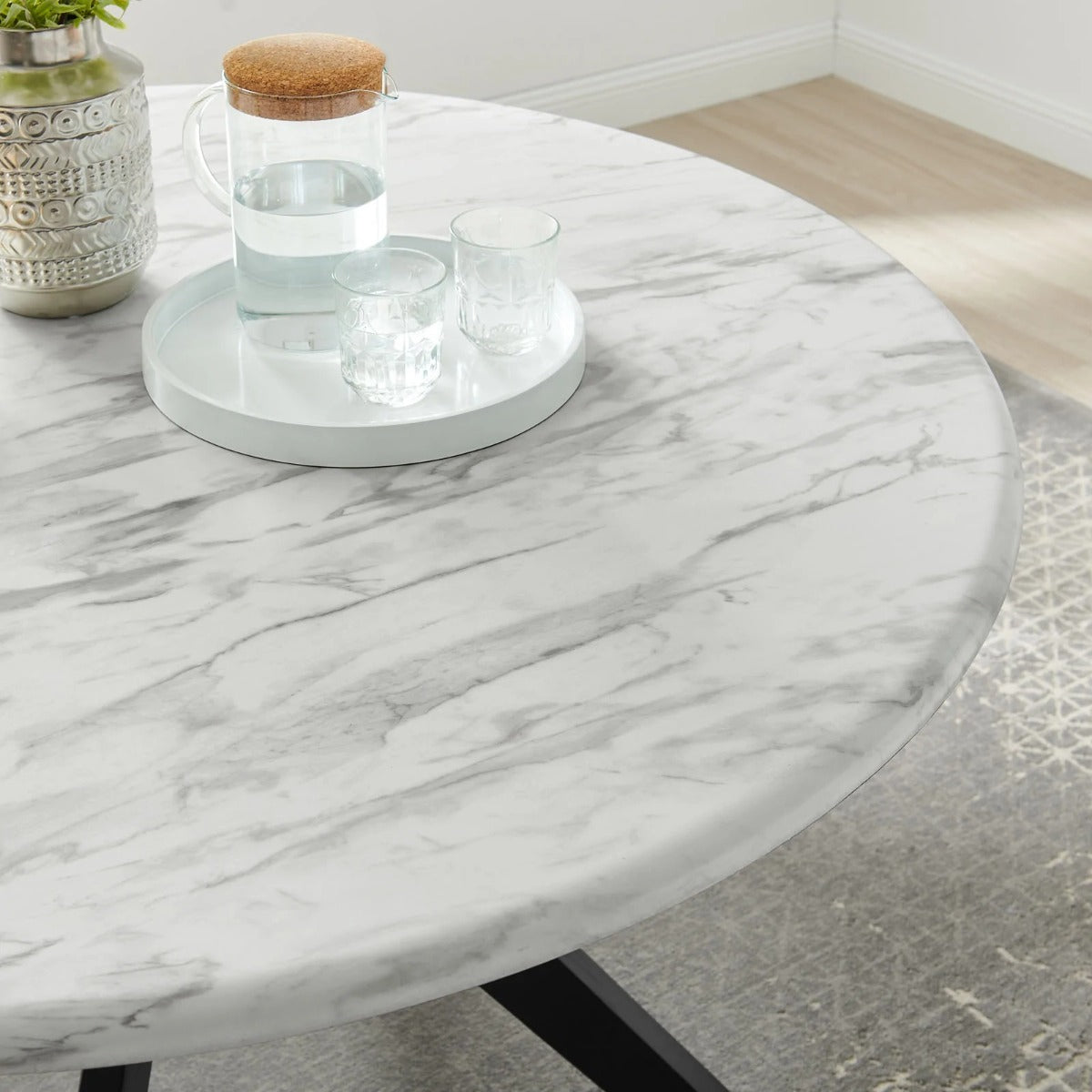 Modway Traverse 50" Round Performance Artificial Marble Dining Table Black White