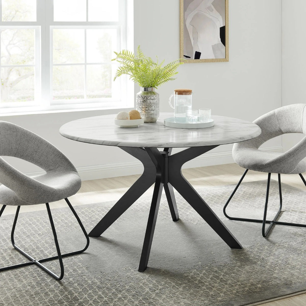 Modway Traverse 50" Round Performance Artificial Marble Dining Table Black White