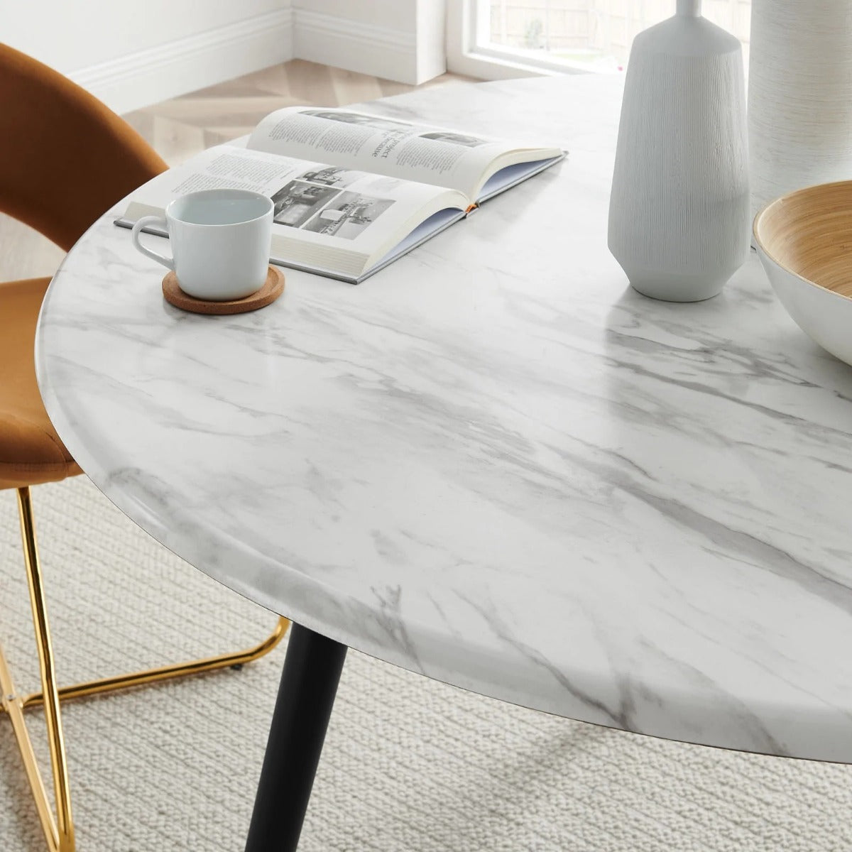 Modway Gallant 50" Round Performance Artificial Marble Dining Table Black White