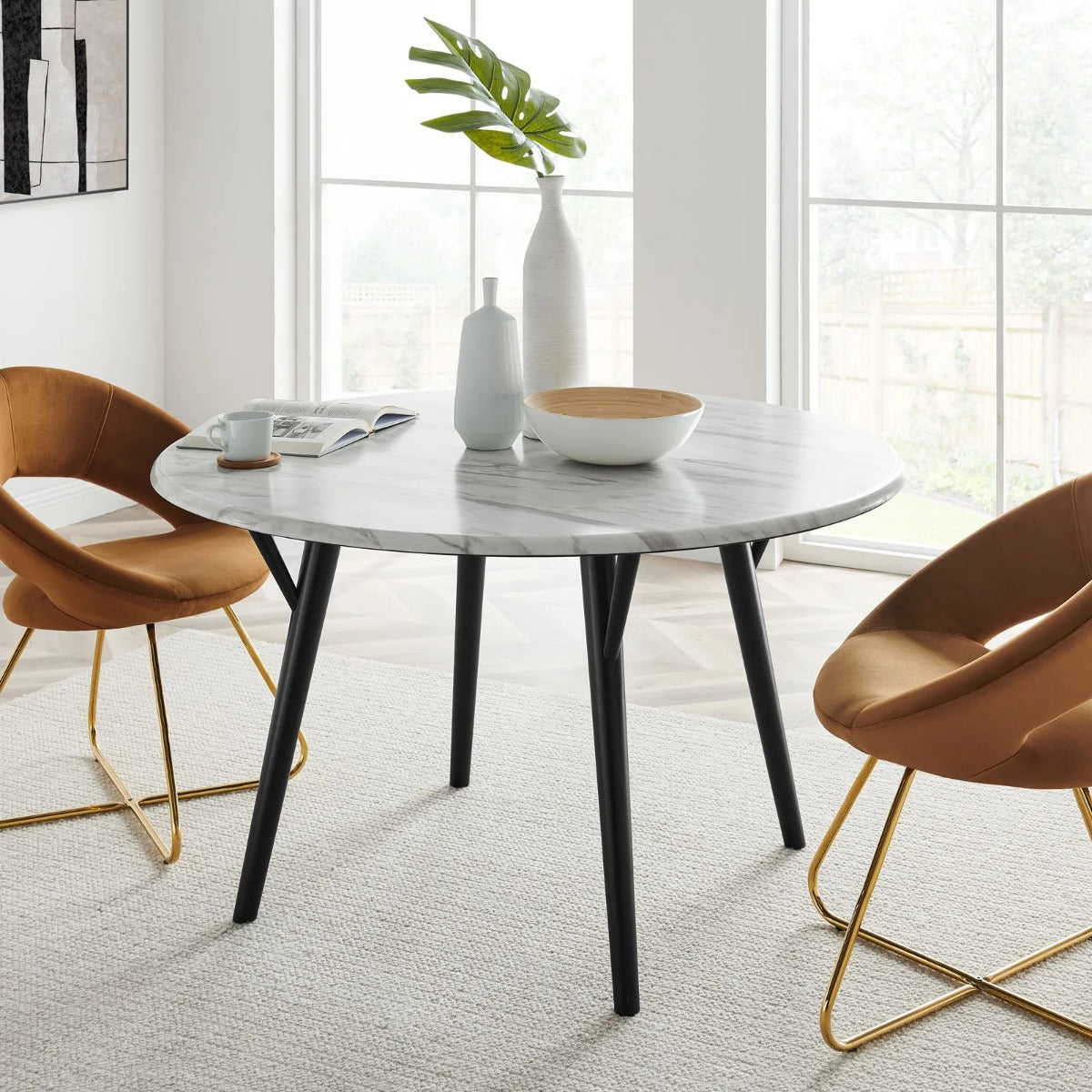 Modway Gallant 50" Round Performance Artificial Marble Dining Table Black White