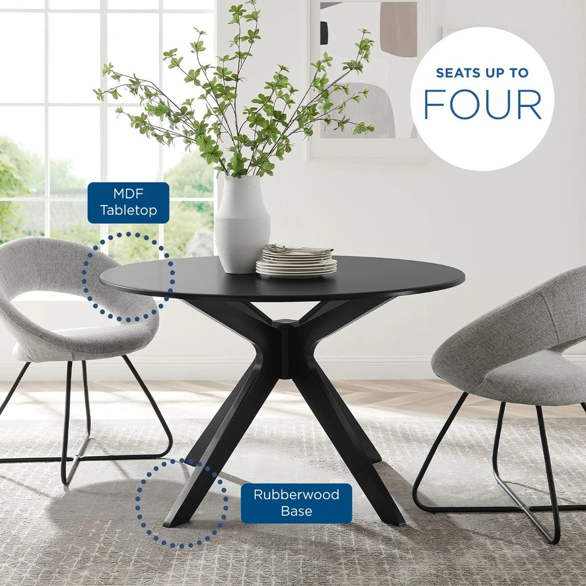 Modway Traverse 47" Dining Table Black Black
