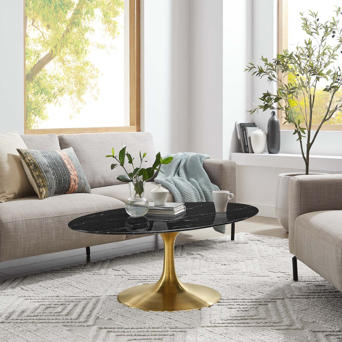 Modway Lippa 42" Oval Artificial Marble Coffee Table