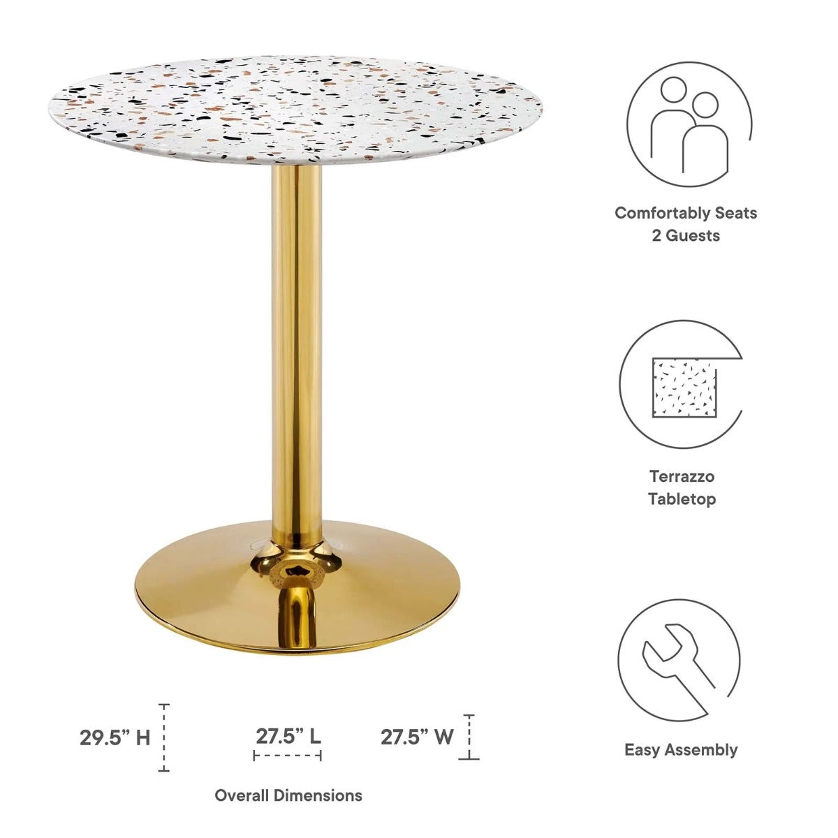 Modway Verne 28" Round Terrazzo Dining Table Gold White