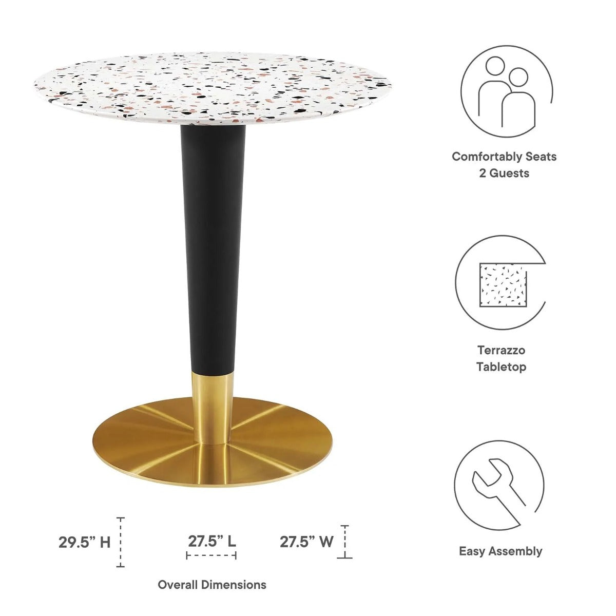 Modway Zinque 28" Round Terrazzo Dining Table Gold White