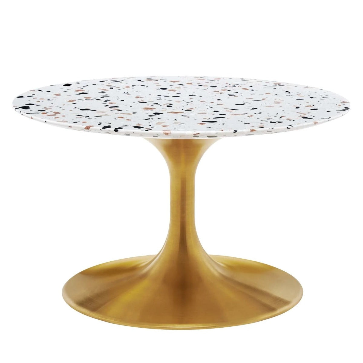 Modway Lippa 28" Round Terrazzo Coffee Table Gold White