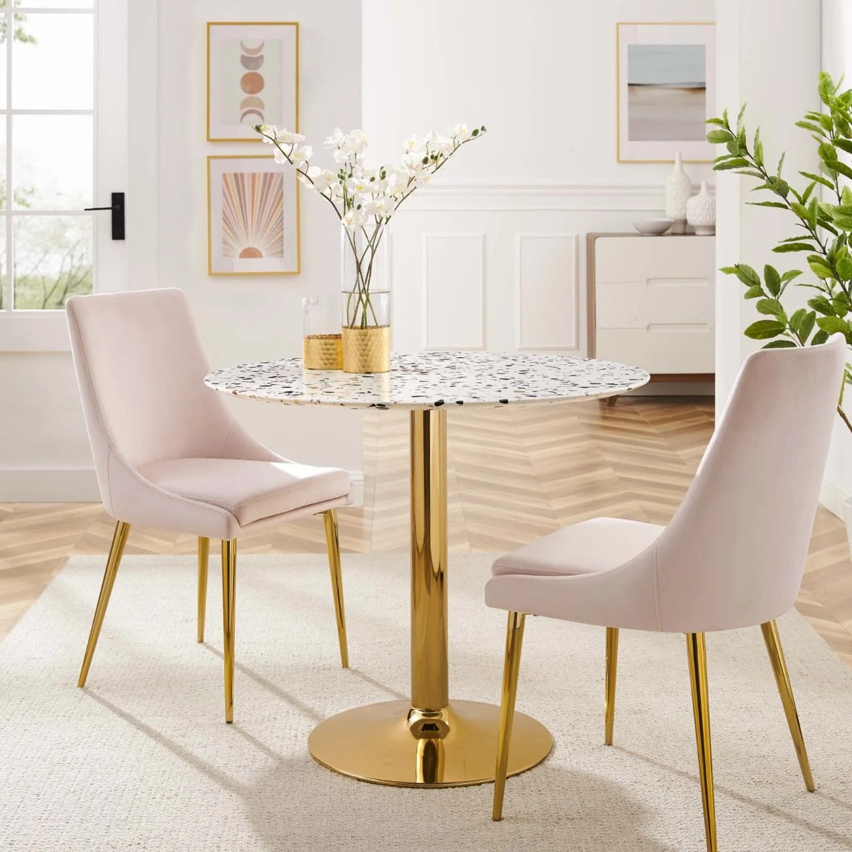 Modway Verne 36" Round Terrazzo Dining Table Gold White